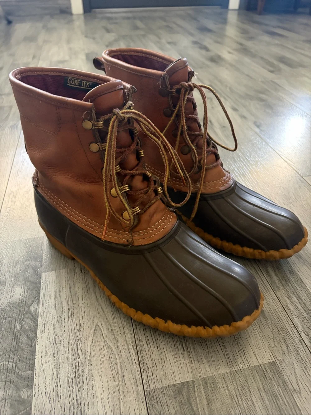 L.L. Bean Gore Tex Brown Leather and Rubber Waterproof Duck Bean Boots